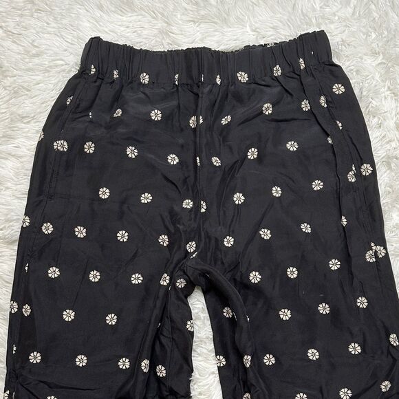 Madewell Black SilK Pants with White Floral Pattern Size Small - Picture 3 of 11